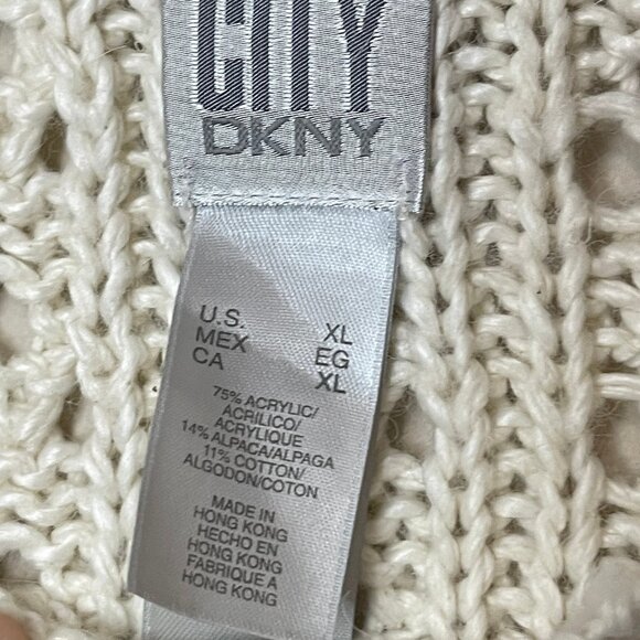 DKNY CITY 3/4-Sleeve Cream Fitted Scoop-Neck Sweater with Beaded Details, XL - Picture 8 of 10